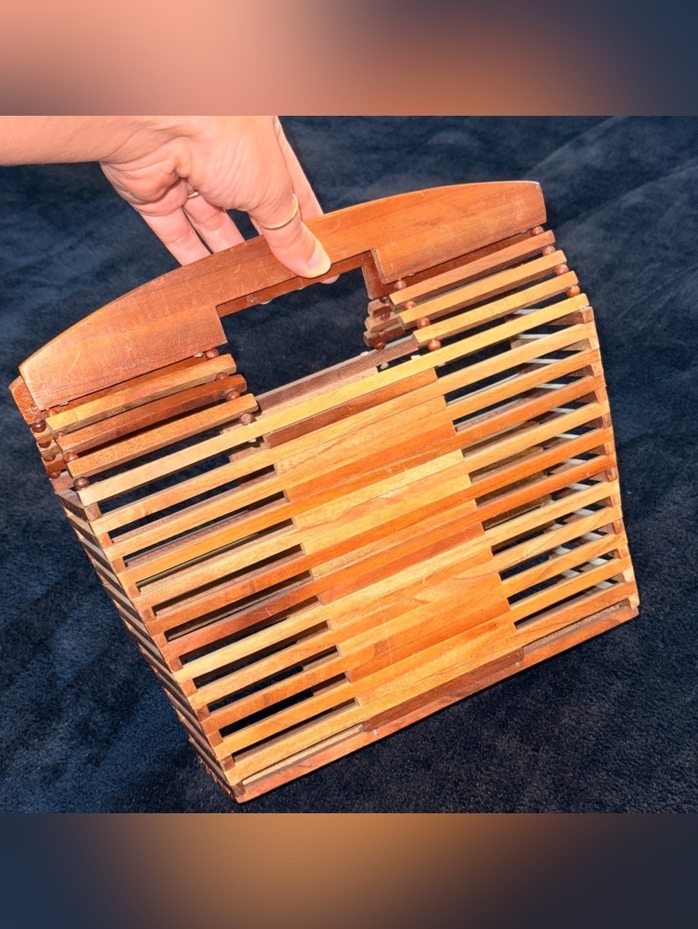 Wooden Slat Clutch Handbag